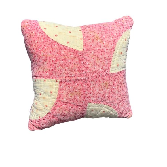 Handmade Pink & White Patchwork Quilted Pillow - Picture 1 of 10